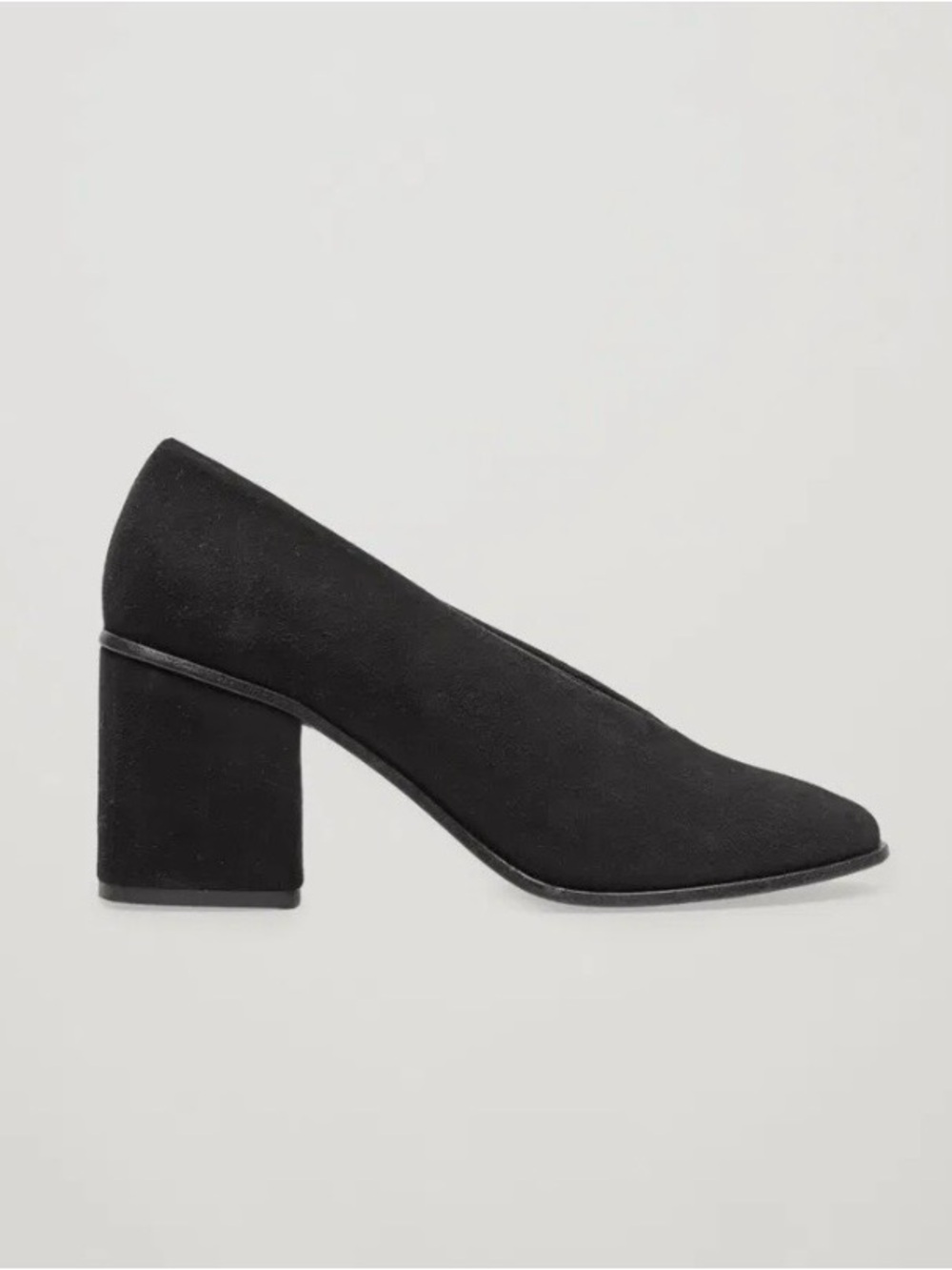 COS Suede Chunky Heel Pumps Black Almond Toe Career Modern Party 8.5